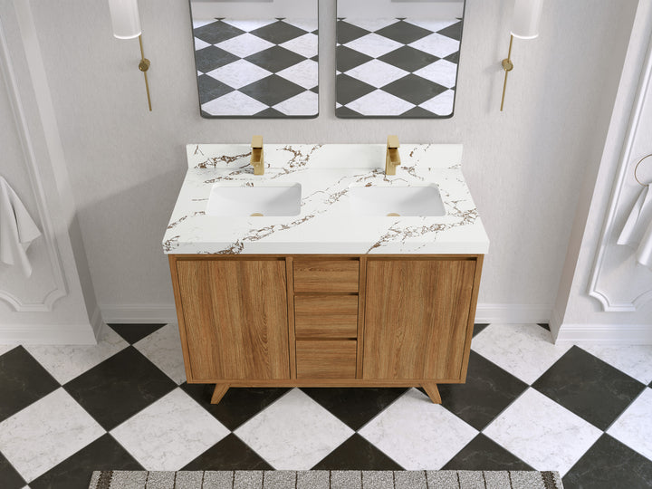 Madison Teak Wood 48 in. W x 22 in. D Double Sink Bathroom Vanity - photo 4