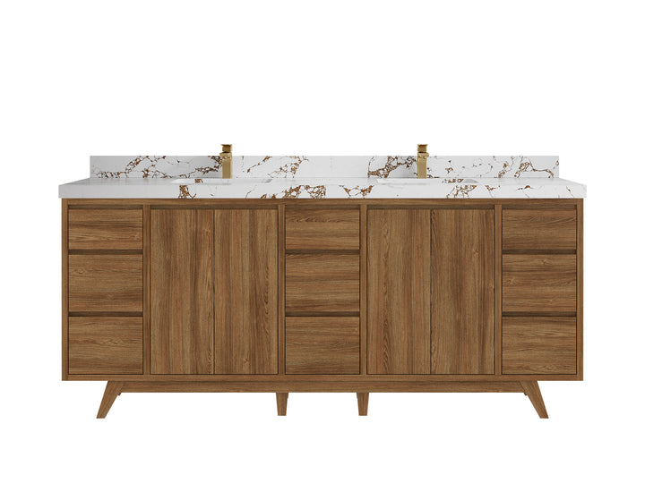 Madison Teak Wood 80 in. W x 22 in. D Double Sink Bathroom Vanity - photo 36