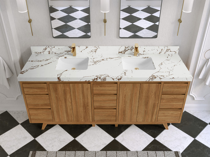 Madison Teak Wood 80 in. W x 22 in. D Double Sink Bathroom Vanity - photo 35