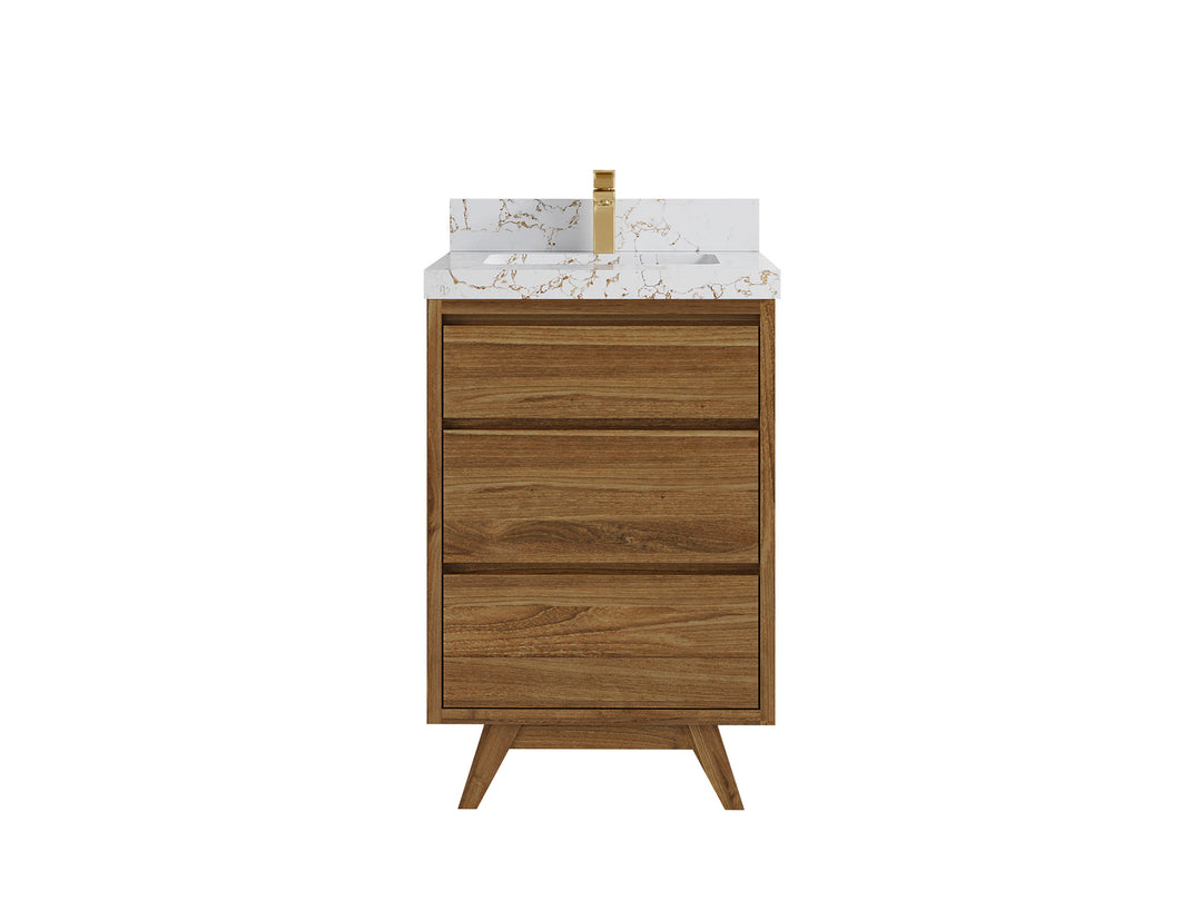 Madison Teak 24 in. W x 22 in. D Single Sink Bathroom Vanity in Dark Natural with 2 in Viola Gold Quartz Countertop 