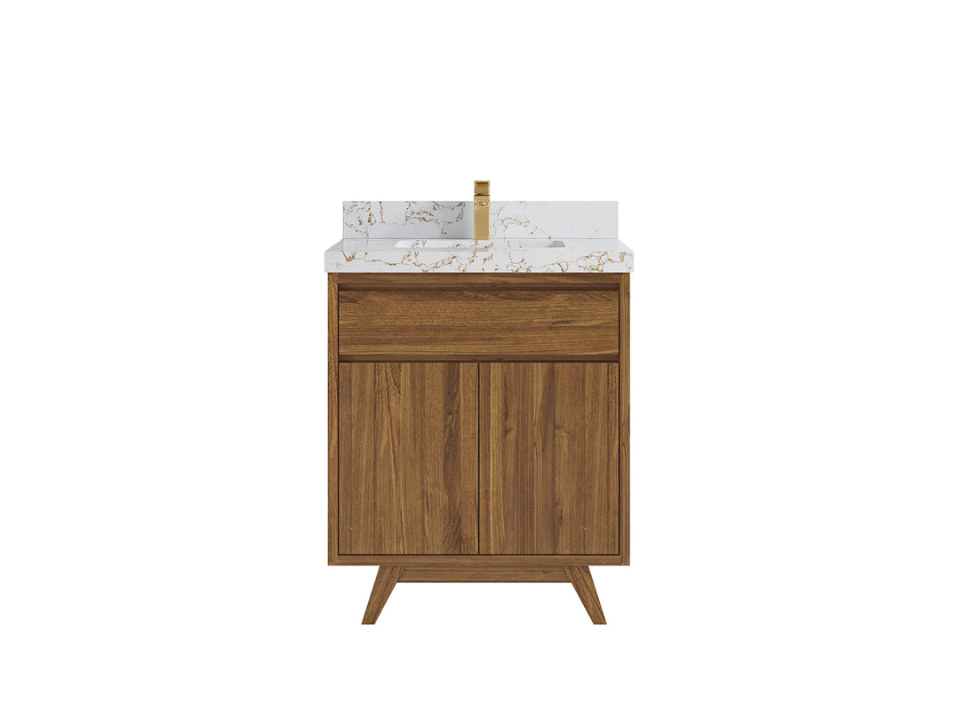 Madison Teak 30 in. W x 22 in. D Single Sink Bathroom Vanity in Dark Natural with 2 in Viola Gold Quartz Countertop 
