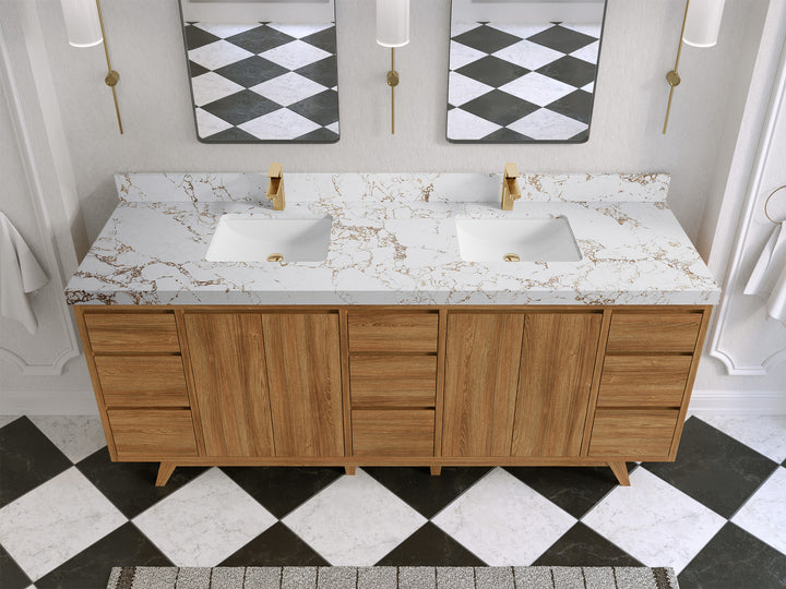 Madison Teak Wood 80 in. W x 22 in. D Double Sink Bathroom Vanity - photo 37