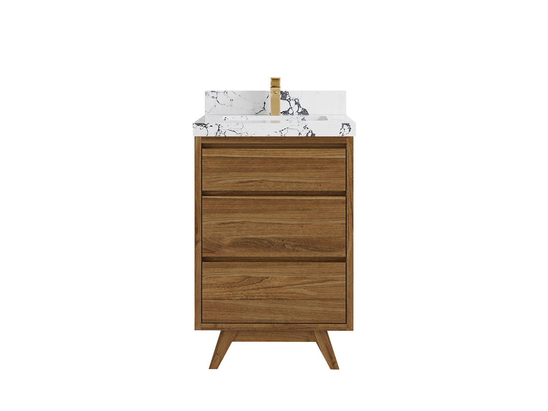 Madison Teak 24 in. W x 22 in. D Single Sink Bathroom Vanity in Dark Natural with 2 in Viola Night Quartz Countertop 