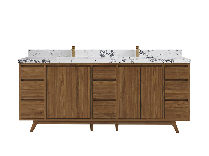 Madison Teak Wood 84 in. W x 22 in. D Double Sink Bathroom Vanity - photo 24