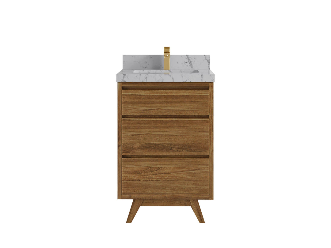 Madison Teak 24 in. W x 22 in. D Single Sink Bathroom Vanity in Dark Natural with 2 in Venatino Quartz Countertop