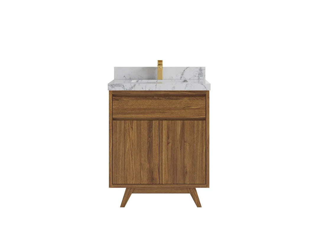 Madison Teak 30 in. W x 22 in. D Single Sink Bathroom Vanity in Dark Natural with 2 in Venatino Quartz Countertop