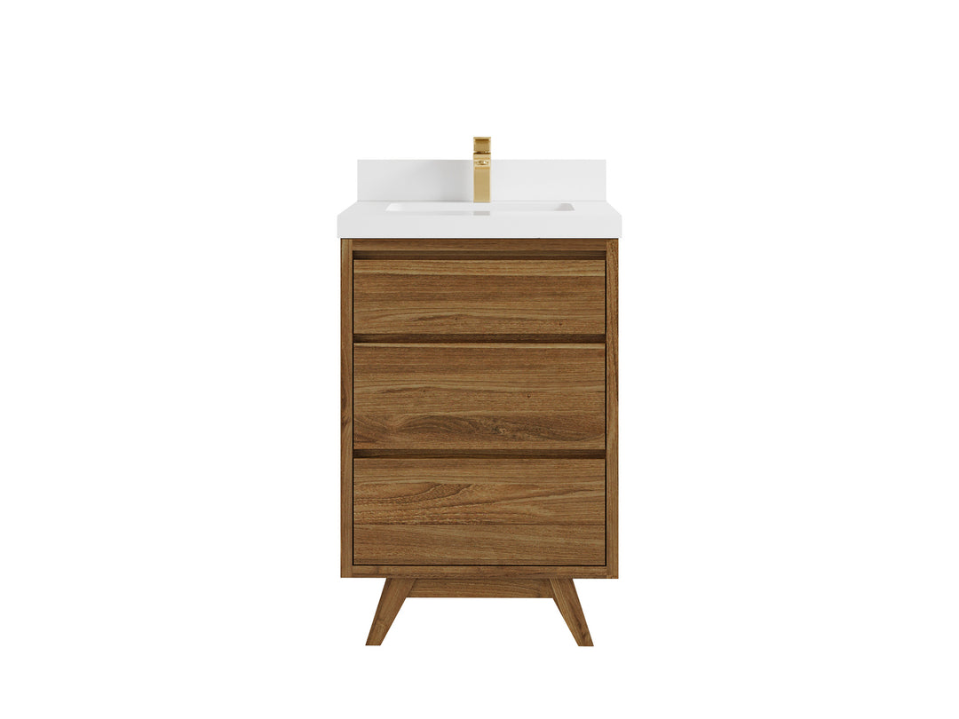 Madison Teak 24 in. W x 22 in. D Single Sink Bathroom Vanity in Dark Natural with 2 in White Quartz Countertop 