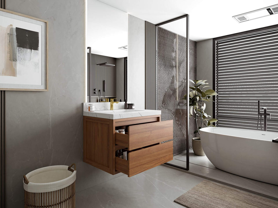 Madison Floating Teak 30 in. W x 22 in. D Single Sink Bathroom Vanity