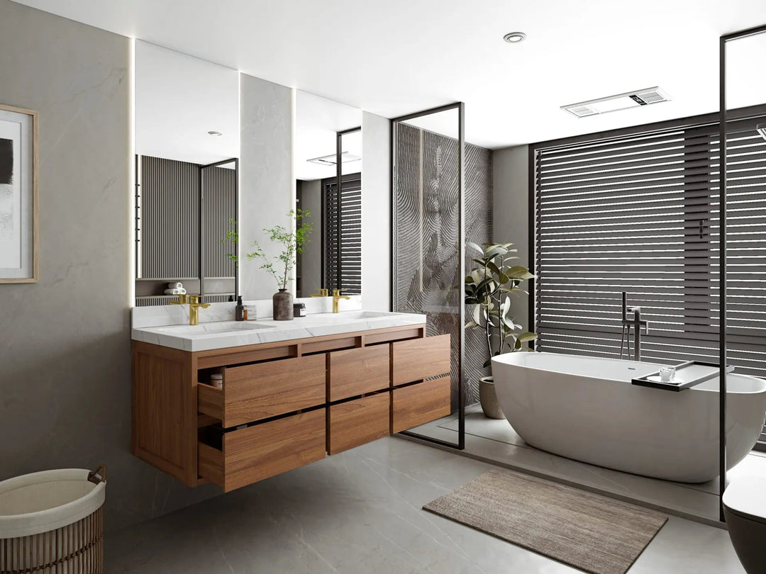 Madison Floating Teak 60 in. W x 22 in. D Double Sink Bathroom Vanity