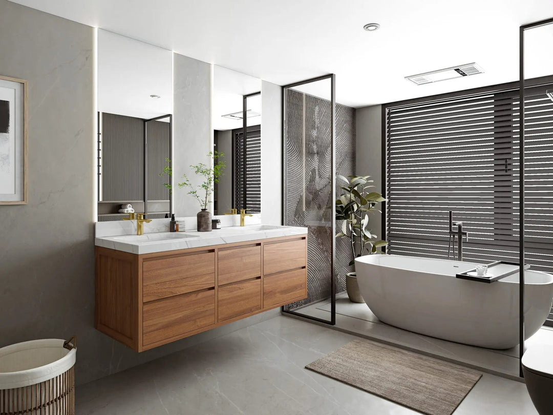 Madison Floating Teak 60 in. W x 22 in. D Double Sink Bathroom Vanity