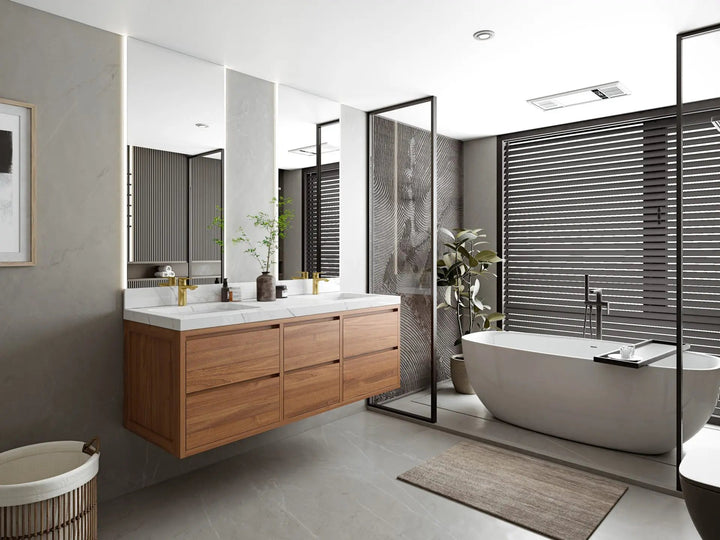 Madison Floating Teak 60 in. W x 22 in. D Double Sink Bathroom Vanity - photo 2