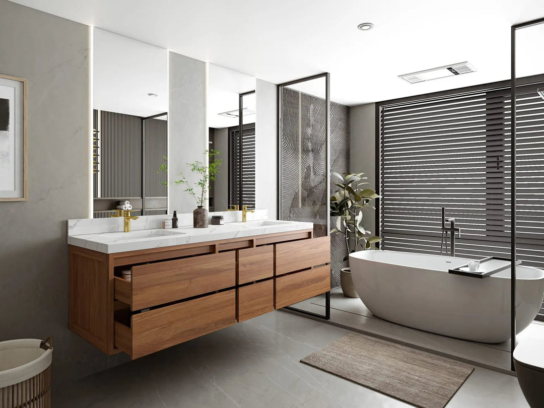 Madison Floating Teak 72 in. W x 22 in. D Double Sink Bathroom Vanity