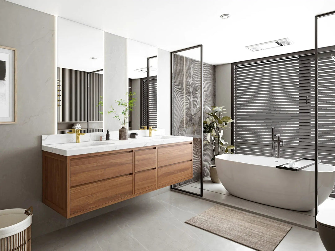 Madison Floating Teak 72 in. W x 22 in. D Double Sink Bathroom Vanity