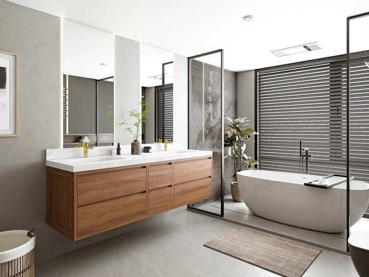 Madison Floating Teak 72 in. W x 22 in. D Double Sink Bathroom Vanity - photo 2