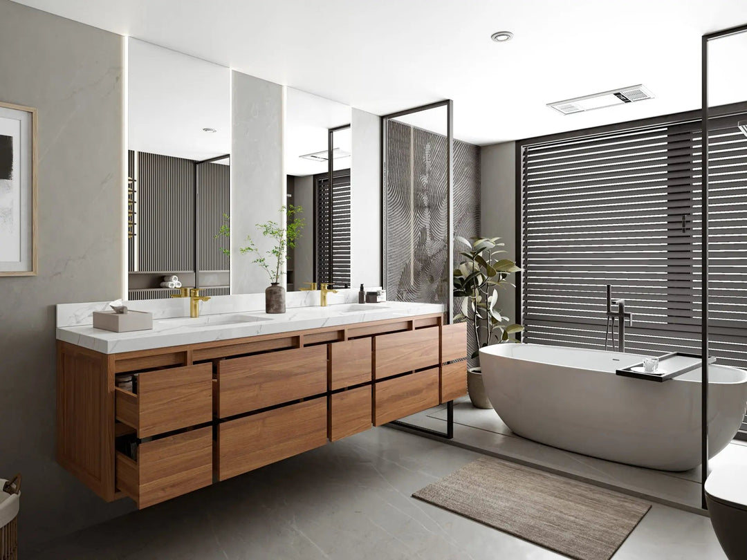 Madison Floating Teak 84 in. W x 22 in. D Double Sink Bathroom Vanity
