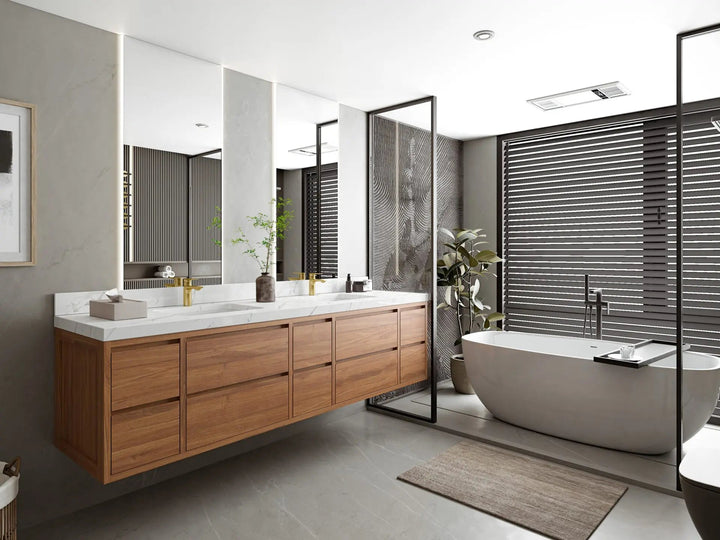 Madison Floating Teak 84 in. W x 22 in. D Double Sink Bathroom Vanity - photo 2
