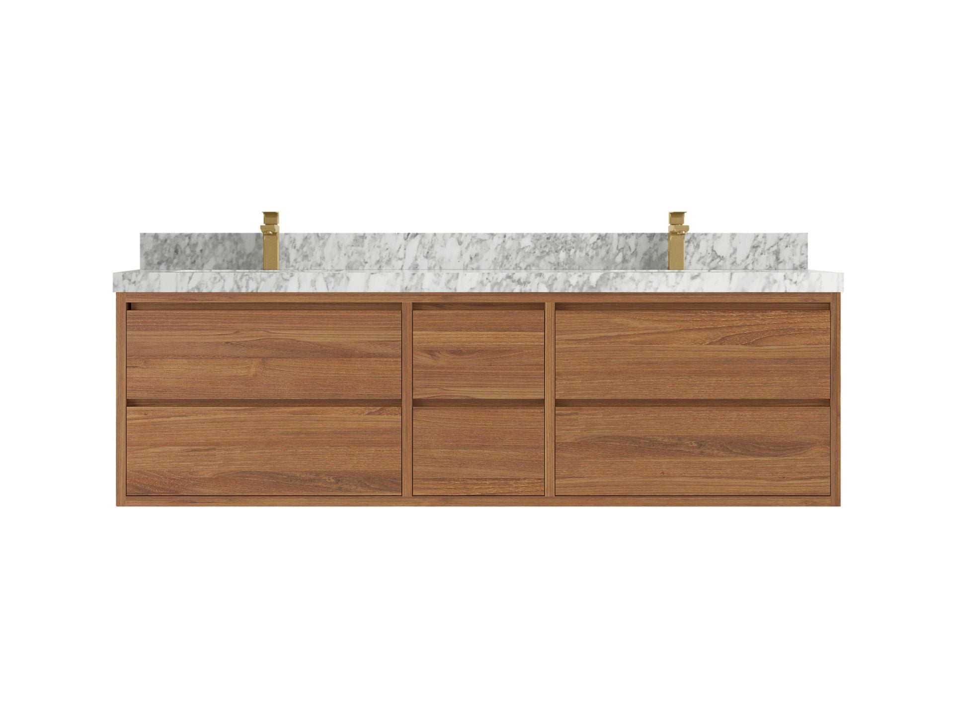 Madison Floating Teak 72 in. W x 22 in. D Double Sink Bathroom Vanity in Dark Natural with 2 in Carrara Marble Countertop
