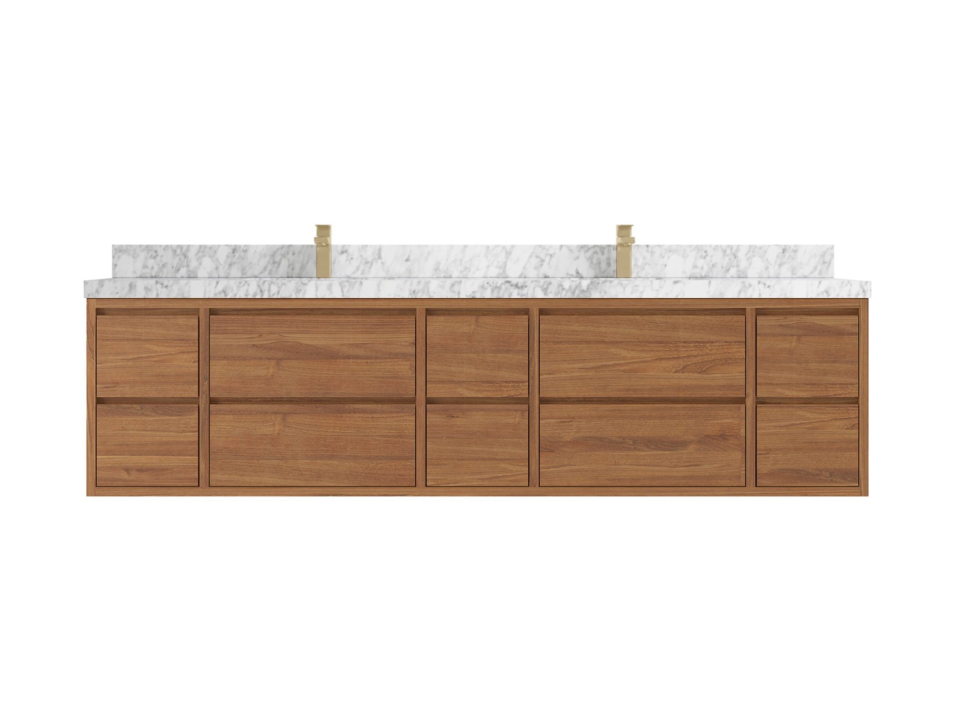 Madison Floating Teak 84 in. W x 22 in. D Double Sink Bathroom Vanity in Dark Natural with 2 in Carrara Marble Countertop