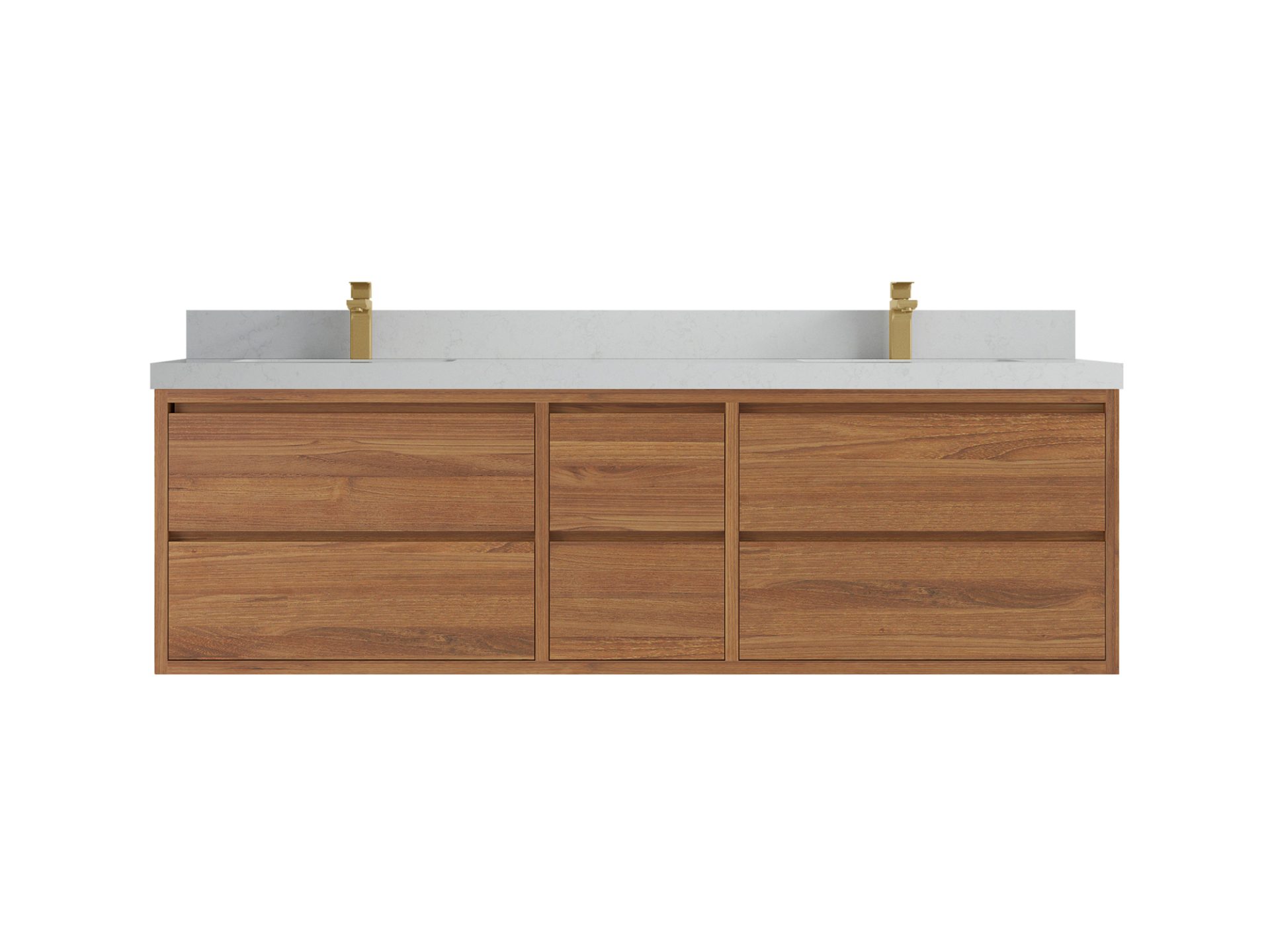 Madison Floating Teak 72 in. W x 22 in. D Double Sink Bathroom Vanity in Dark Natural with 2 in Carrara Quartz Countertop