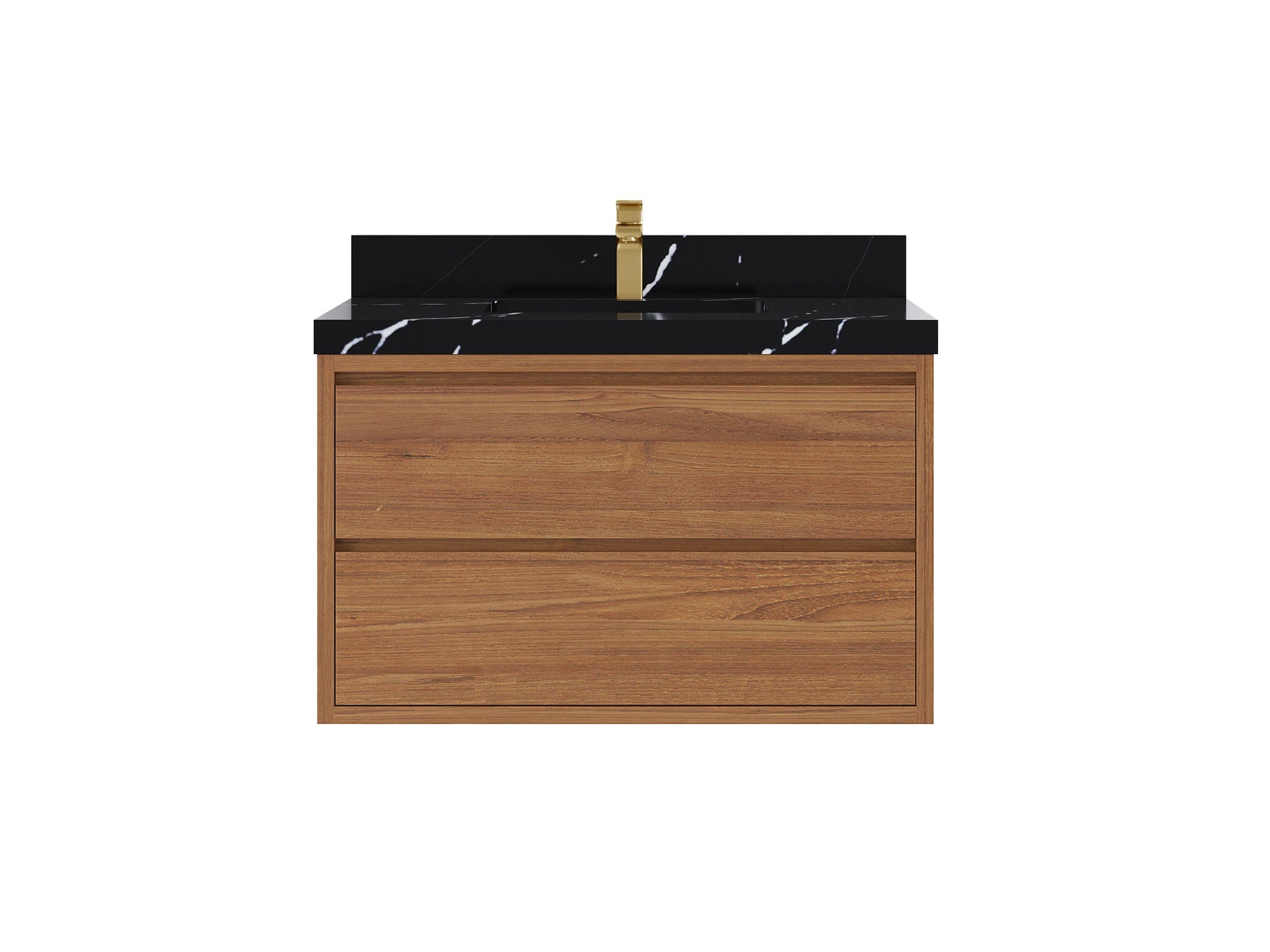 Madison Floating Teak 36 in. W x 22 in. D Single Sink Bathroom Vanity in Dark Natural with 2 in Calacatta Black Quartz Countertop