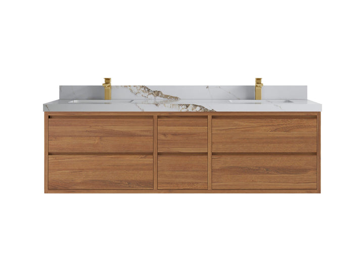 Madison Floating Teak 72 in. W x 22 in. D Double Sink Bathroom Vanity - photo 8