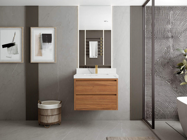 Madison Floating Teak 30 in. W x 22 in. D Single Sink Bathroom Vanity - photo 4