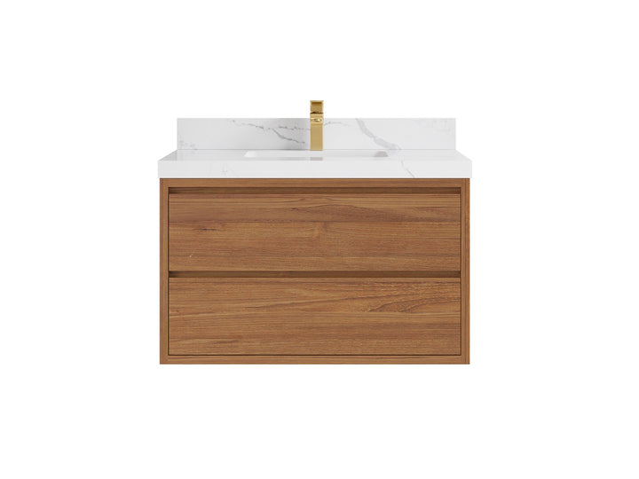 Madison Floating Teak 36 in. W x 22 in. D Center Sink Bathroom Vanity - photo 9