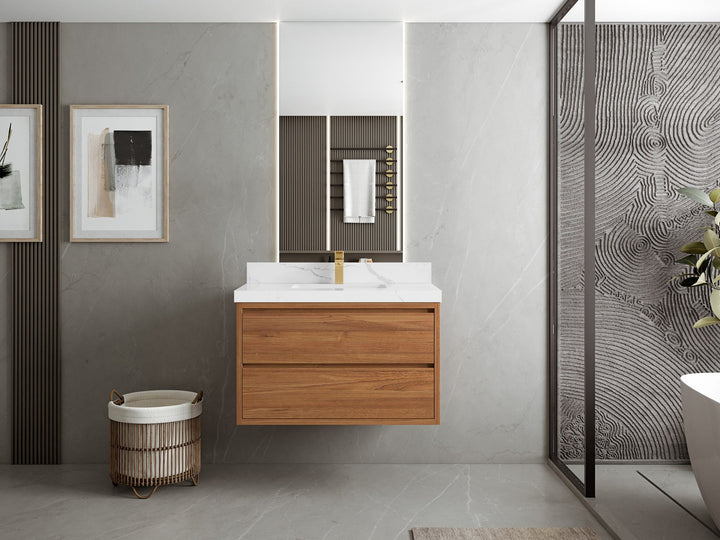 Madison Floating Teak 36 in. W x 22 in. D Center Sink Bathroom Vanity - photo 4