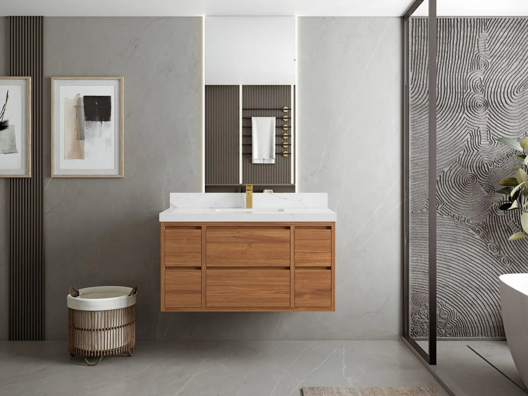 Madison Floating Teak 42 in. W x 22 in. D Single Sink Bathroom Vanity