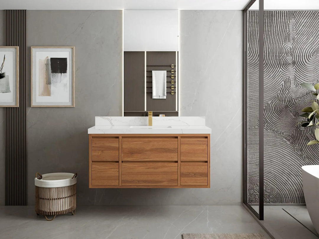 Madison Floating Teak 48 in. W x 22 in. D Single Sink Bathroom Vanity