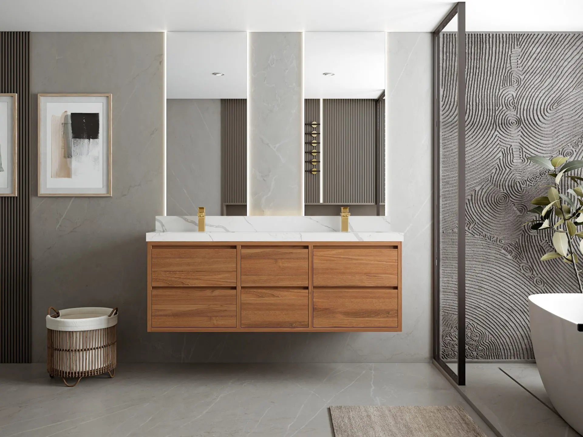 Madison Floating Teak Wood 60 in. W x 22 in. D Double Sink Bathroom Vanity