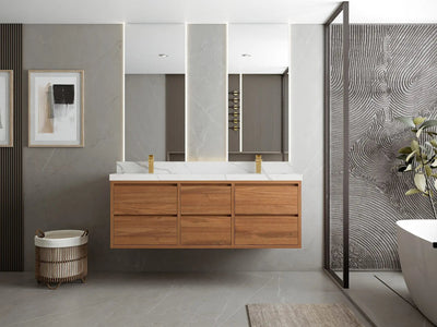 Madison Floating Teak Wood 60 in. W x 22 in. D Double Sink Bathroom Vanity