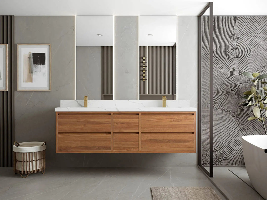 Madison Floating Teak 72 in. W x 22 in. D Double Sink Bathroom Vanity