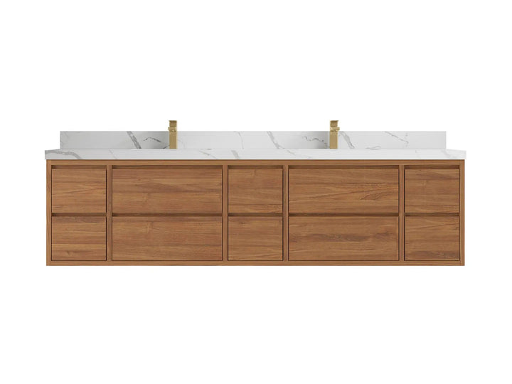 Madison Floating Teak 84 in. W x 22 in. D Double Sink Bathroom Vanity - photo 1