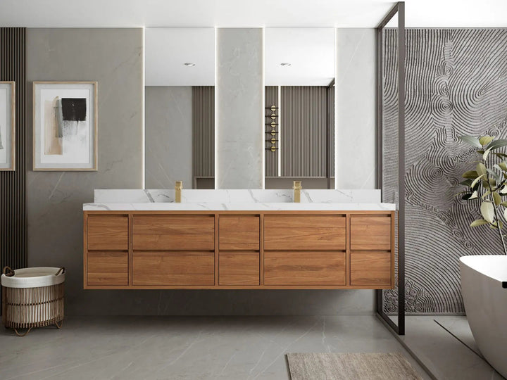 Madison Floating Teak 84 in. W x 22 in. D Double Sink Bathroom Vanity - photo 4
