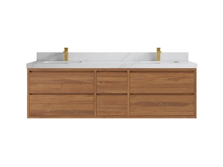 Madison Floating Teak 72 in. W x 22 in. D Double Sink Bathroom Vanity - photo 11
