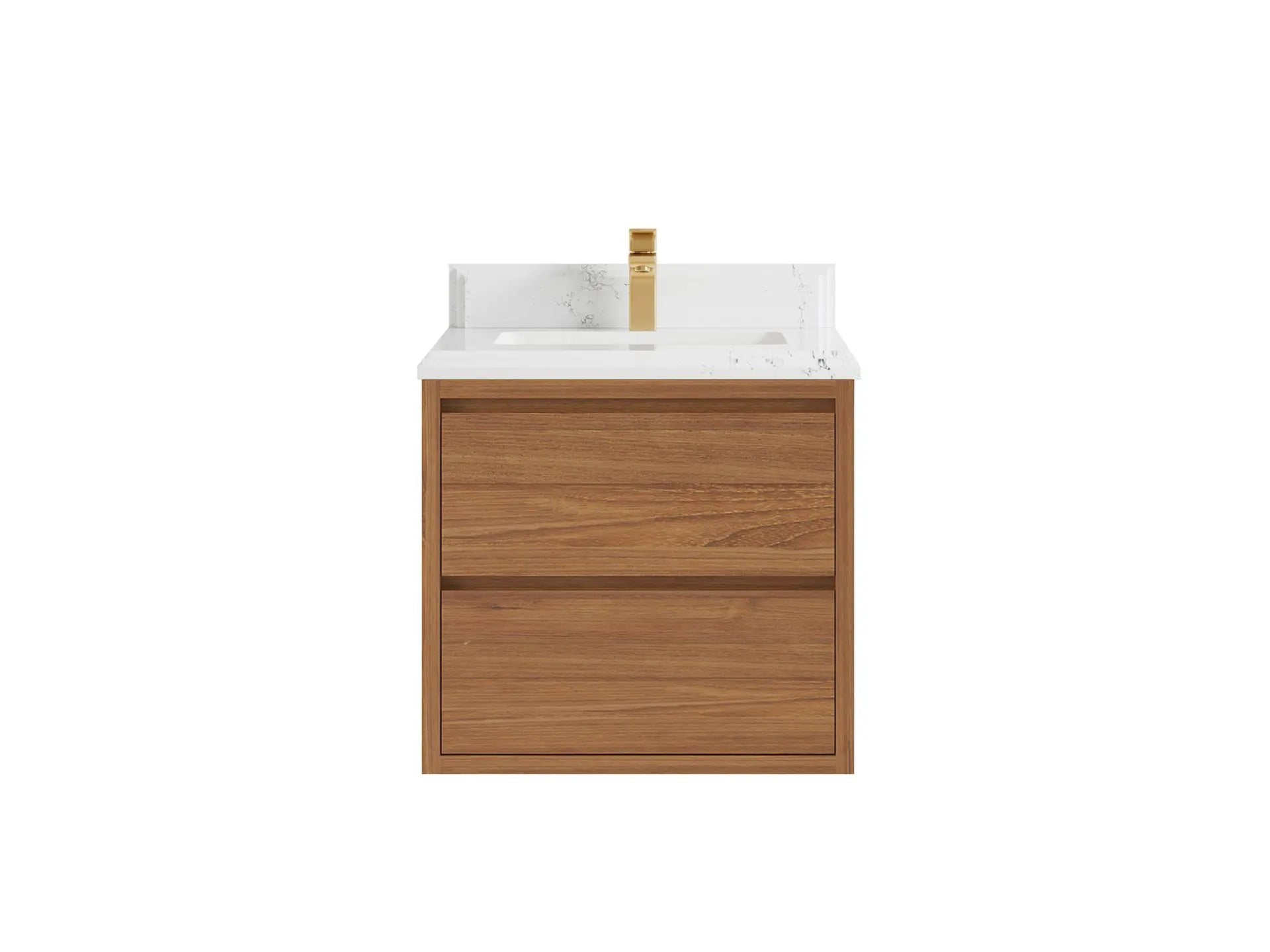Madison Floating Teak 24 in. W x 22 in. D Single Sink Bathroom Vanity in Dark Natural with 1.5 in Empira White Quartz Countertop