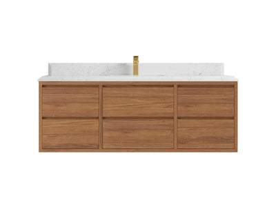 Madison Floating Teak 60 in. W x 22 in. D Single Sink Bathroom Vanity in Dark Natural with 1.5 in Empira White Quartz Countertop