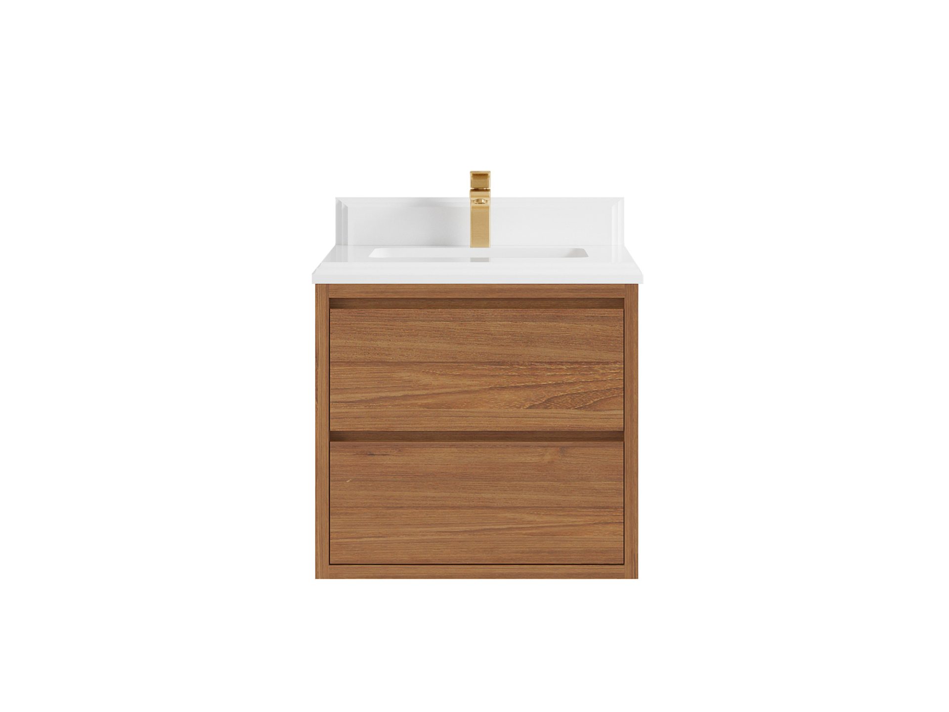 Madison Floating Teak 24 in. W x 22 in. D Single Sink Bathroom Vanity in Dark Natural with 1.5 in White Quartz Countertop