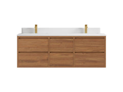 Madison Floating Teak 60 in. W x 22 in. D Double Sink Bathroom Vanity - photo 16