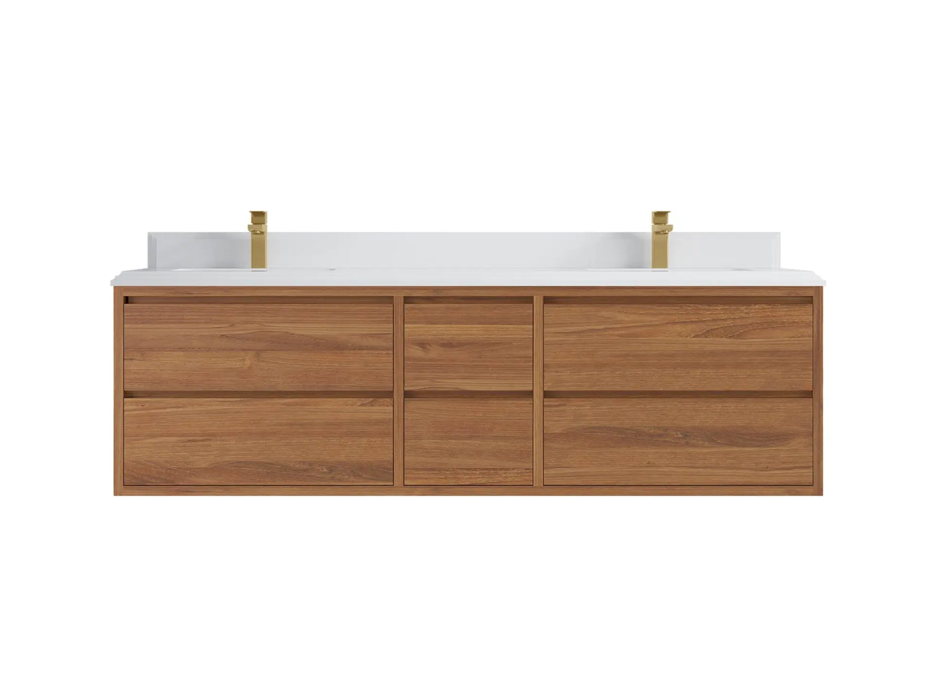 Madison Floating Teak 72 in. W x 22 in. D Double Sink Bathroom Vanity in Dark Natural with 1.5 in White Quartz Countertop