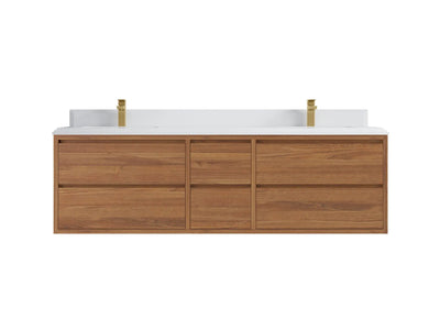 Madison Floating Teak 72 in. W x 22 in. D Double Sink Bathroom Vanity in Dark Natural with 1.5 in White Quartz Countertop