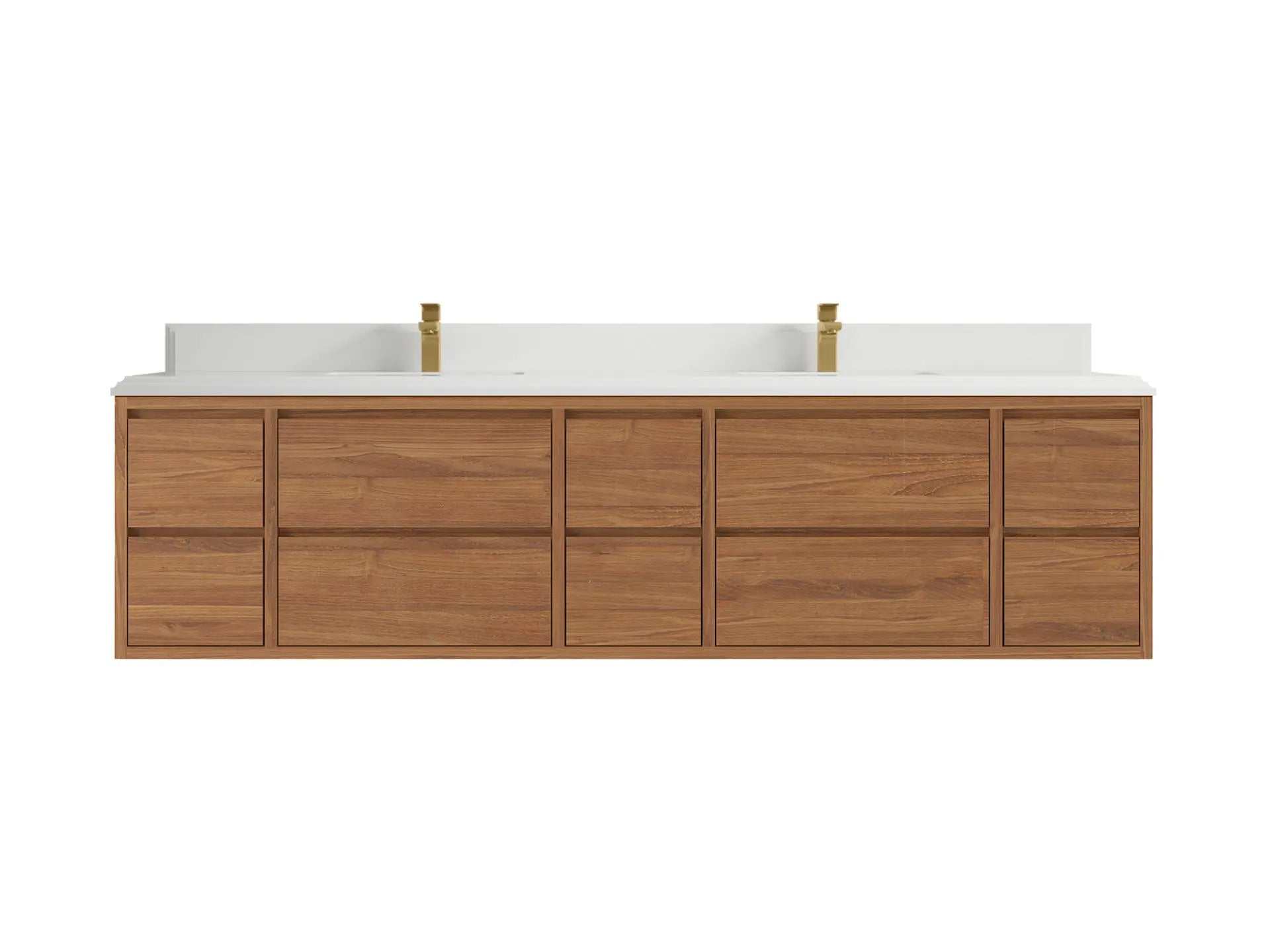 Madison Floating Teak 84 in. W x 22 in. D Double Sink Bathroom Vanity in Dark Natural with 1.5 in White Quartz Countertop