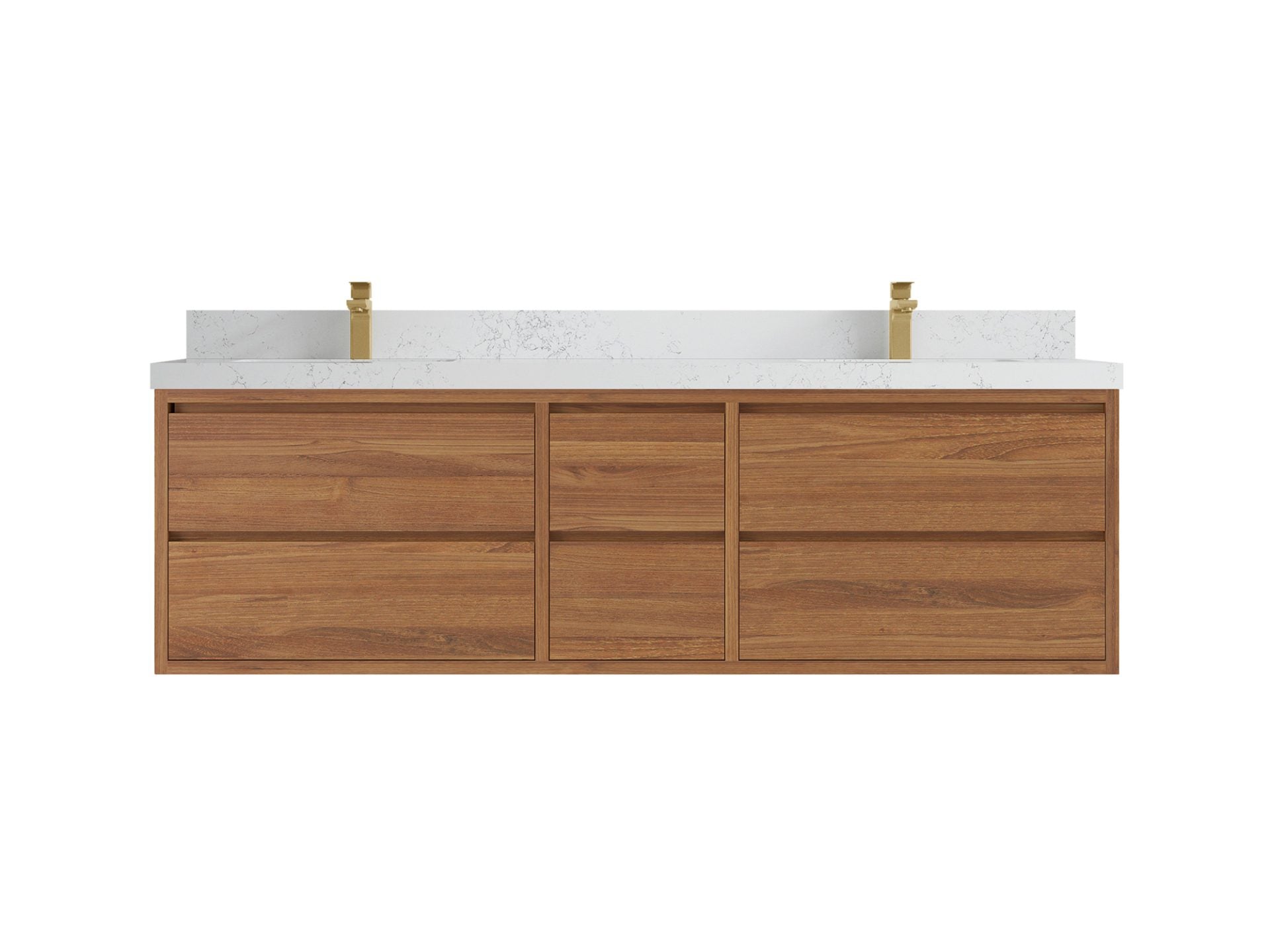Madison Floating Teak 72 in. W x 22 in. D Double Sink Bathroom Vanity in Dark Natural with 2 in Empira White Quartz Countertop