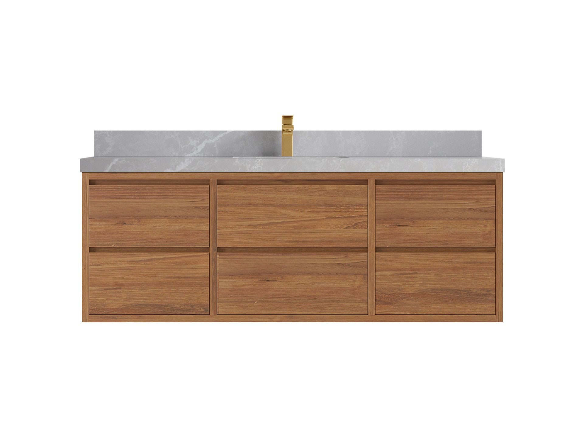 Madison Floating Teak 60 in. W x 22 in. D Single Sink Bathroom Vanity in Dark Natural with 2 in Pearl Light Gray Quartz Countertop