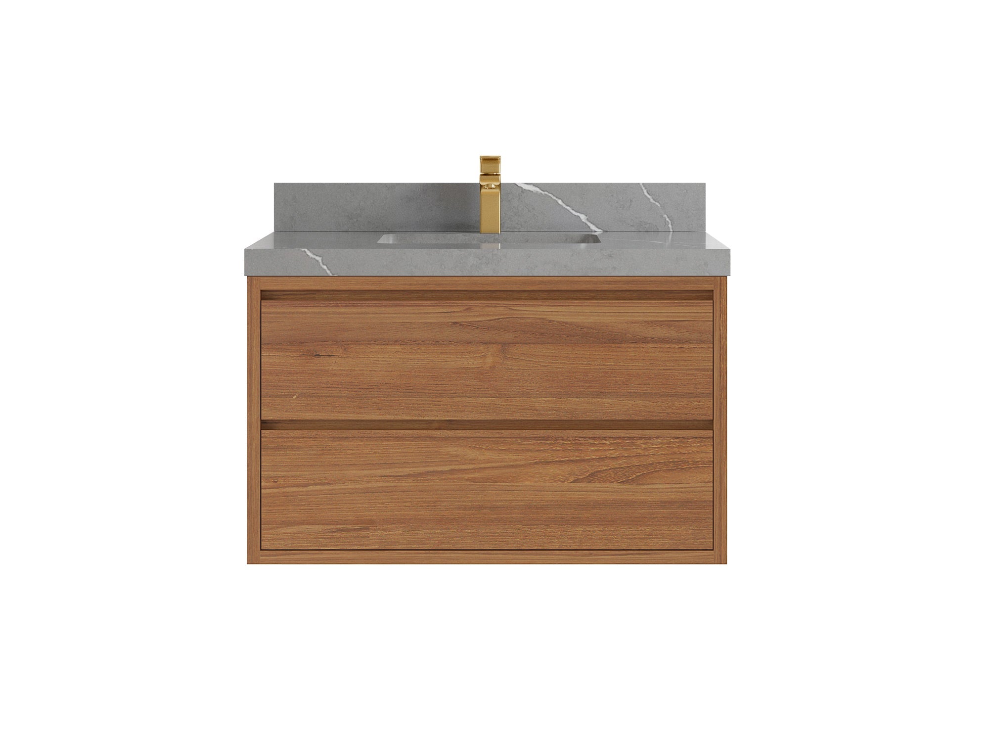 Madison Floating Teak 36 in. W x 22 in. D Single Sink Bathroom Vanity in Dark Natural with 2 in Piatra Gray Quartz Countertop