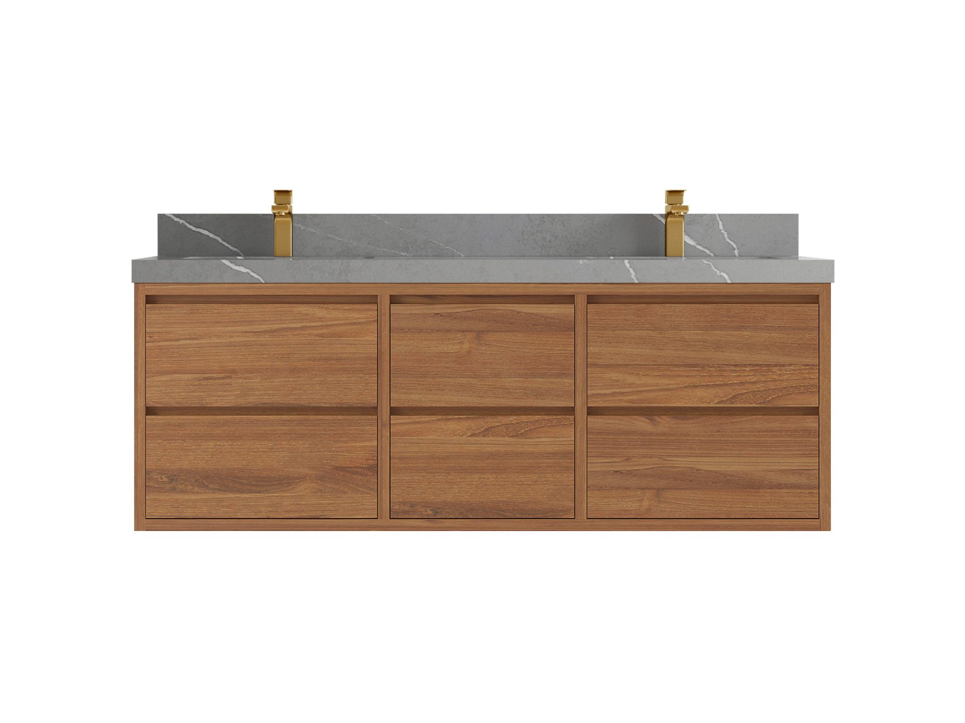 Madison Floating Teak 60 in. W x 22 in. D Double Sink Bathroom Vanity in Dark Natural with 2 in Piatra Gray Quartz Countertop