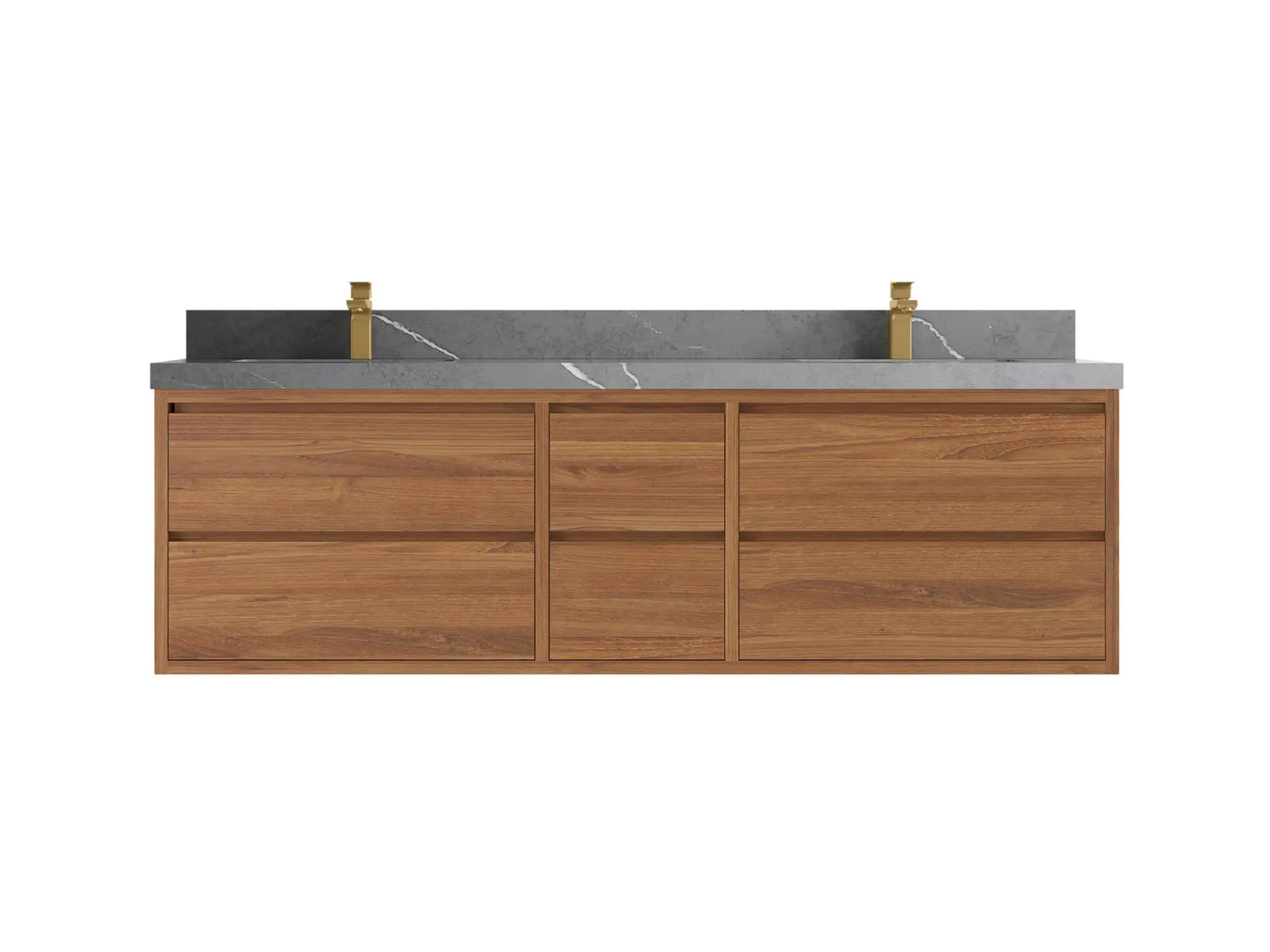 Madison Floating Teak 72 in. W x 22 in. D Double Sink Bathroom Vanity in Dark Natural with 2 in Piatra Gray Quartz Countertop
