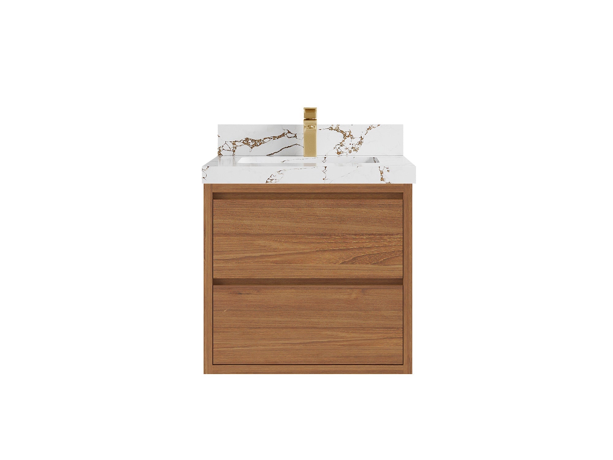 Madison Floating Teak 24 in. W x 22 in. D Single Sink Bathroom Vanity in Dark Natural with 2 in Viola Brown Quartz Countertop