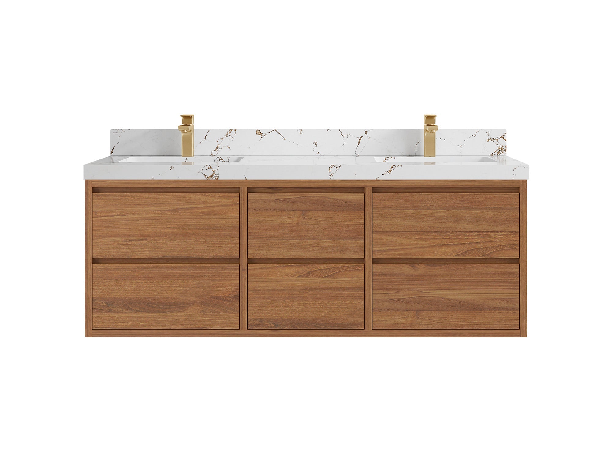 Madison Floating Teak 60 in. W x 22 in. D Double Sink Bathroom Vanity in Dark Natural with 2 in Viola Brown Quartz Countertop